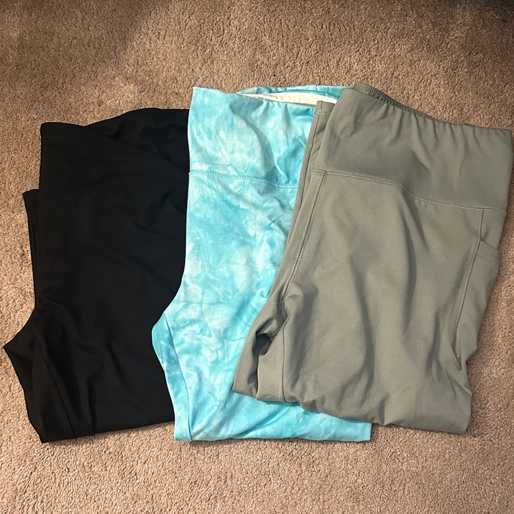 Set of Three Leggings - Black, Blue, and light green
